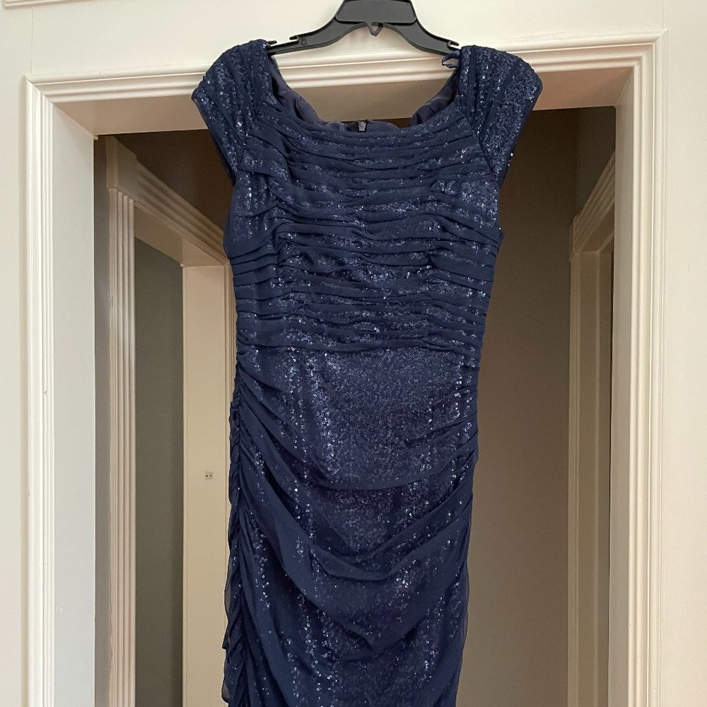 Lauren Ralph Lauren Evening Mesh Overlay Sequin Dress Lighthouse Navy Size 14 - Picture 1 of 4